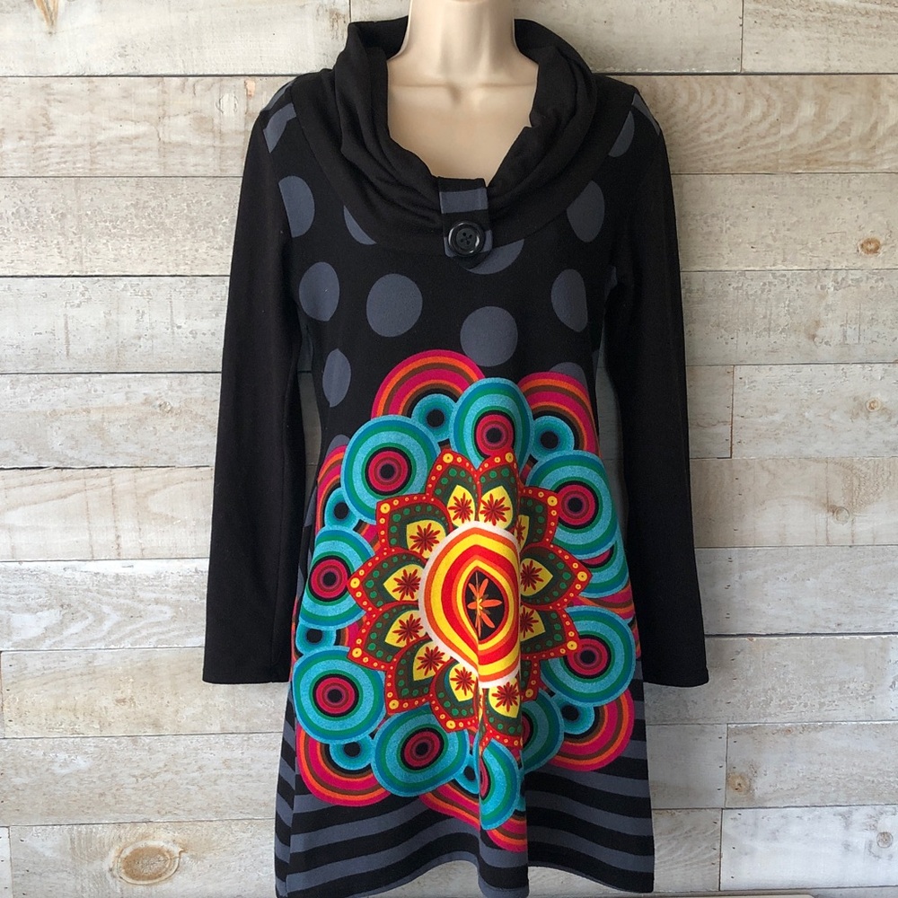 Reborn Colorful Patterned Women's Tunic mini dress